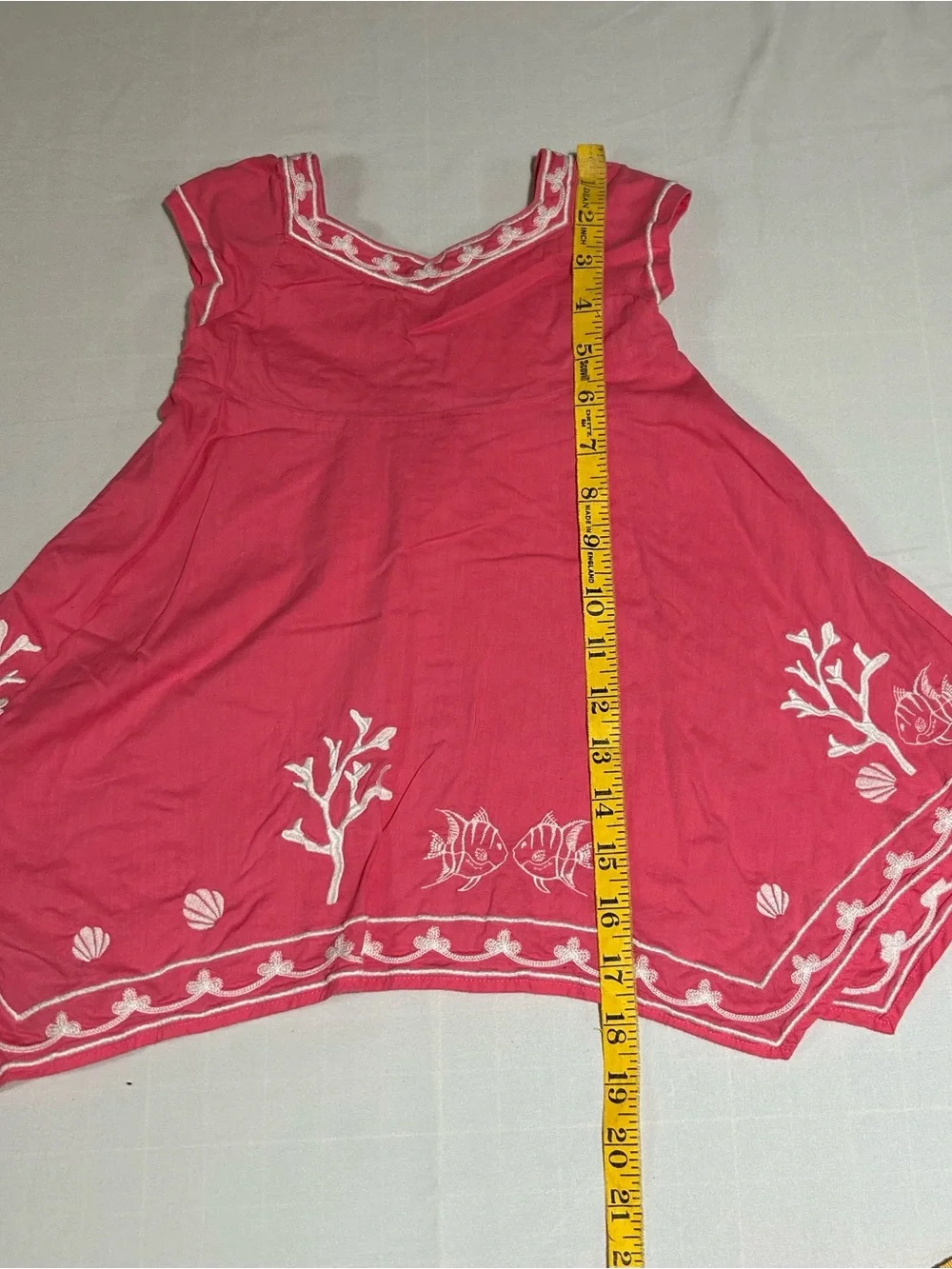 Gymboree Girls 12-18 Months Pink Sea Embroidered Handkerchief Hem Dress Beach